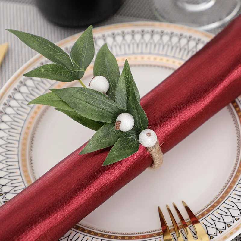 Towel Rings Eucalyptus Napkin Ring Simulation Plastic Green Leaves Garland Linen Wrapping Napkin Buckle Tissue Holder Party Table Decor 240321