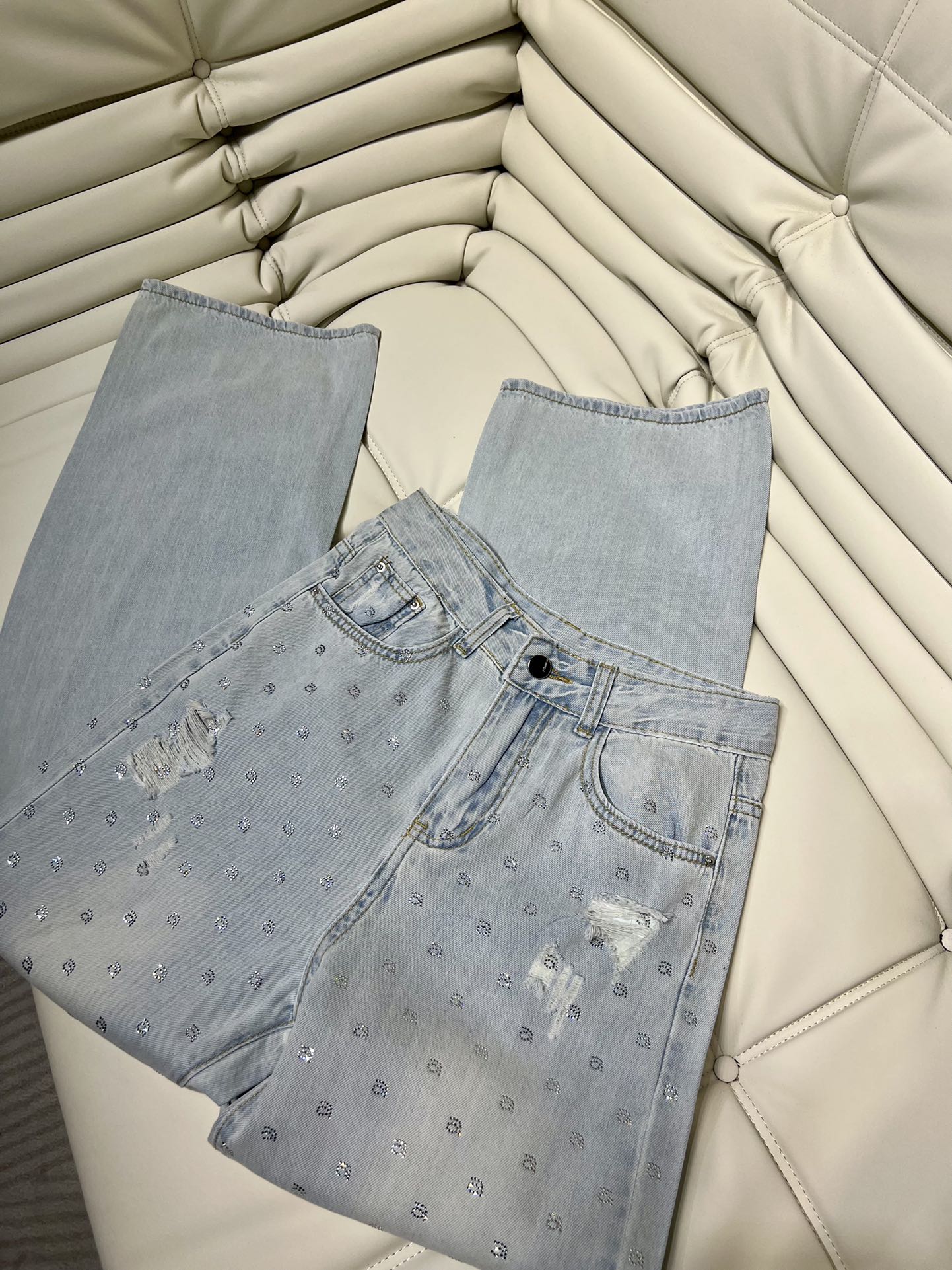 2024 azul frete grátis em linha reta solta jeans feminino designer contas carta bordado calças jeans femininas 3219