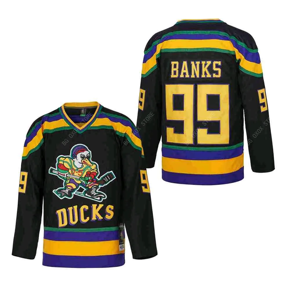 Buz Hokey Forması Mighty Ducks 99 Bankalar 96 Conway 66 Bombay 33 Goldberg Dikiş Nakamı Açık Hava Giyim Formaları Yeşil Siyah