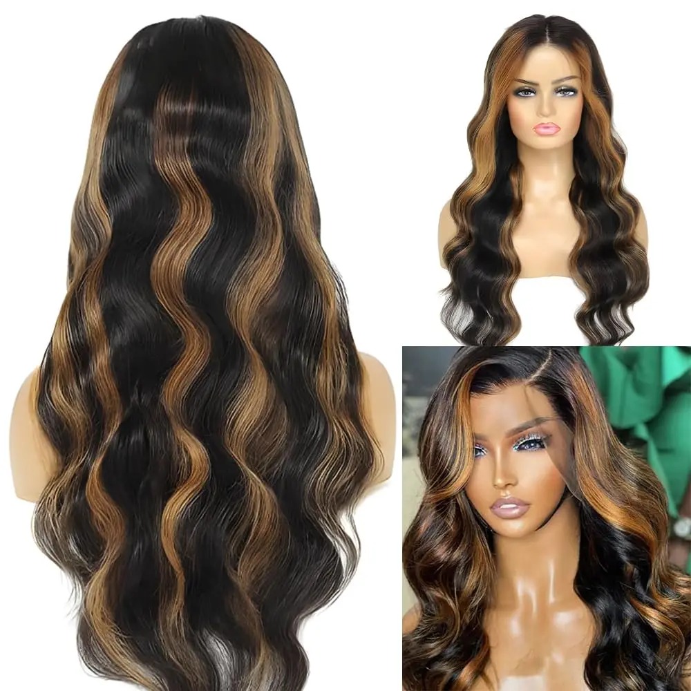 Perruque Lace Frontal Wig naturelle Body Wave ombrée 1B/30, à reflets ombré, 13x4 HD, densité 180%, pour femmes