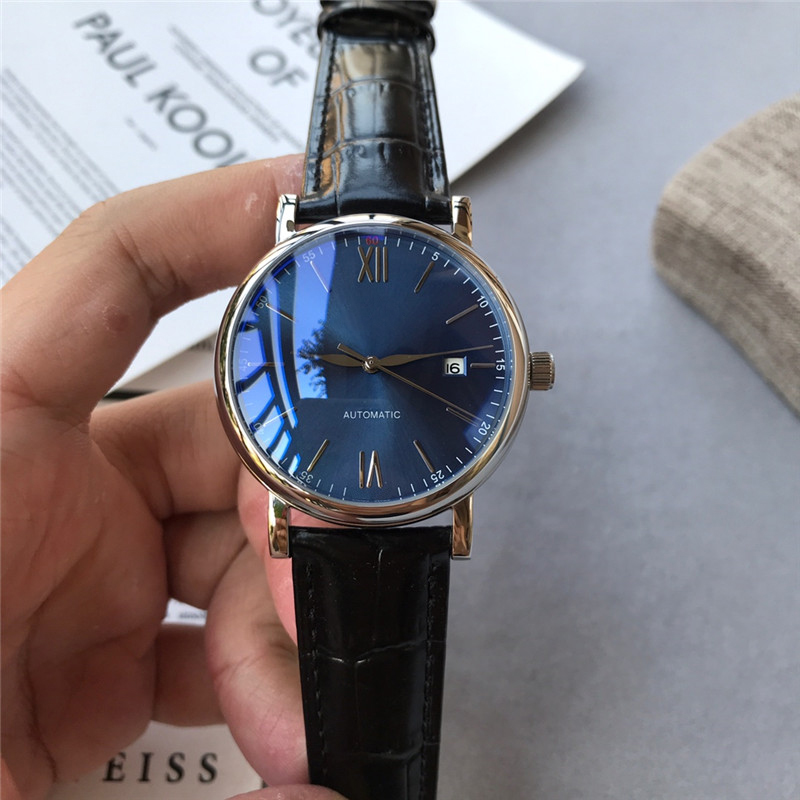 Klassiska enkla mäns automatiska mekaniska klocka Business Casual Style läderband 40mm