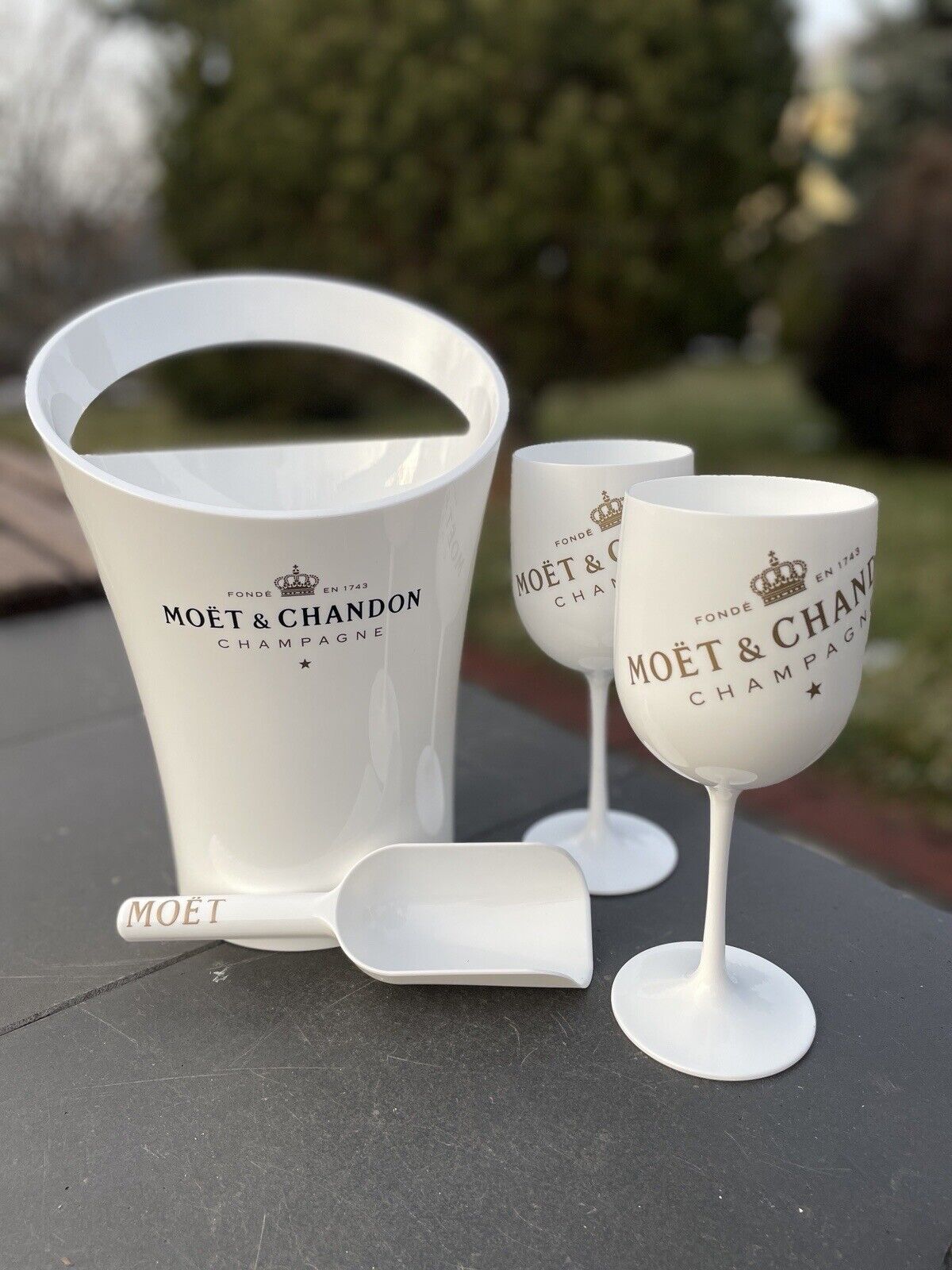 Set di secchielli il ghiaccio Moet Chandon champagne o ghiaccio x 2 bicchieri da vino