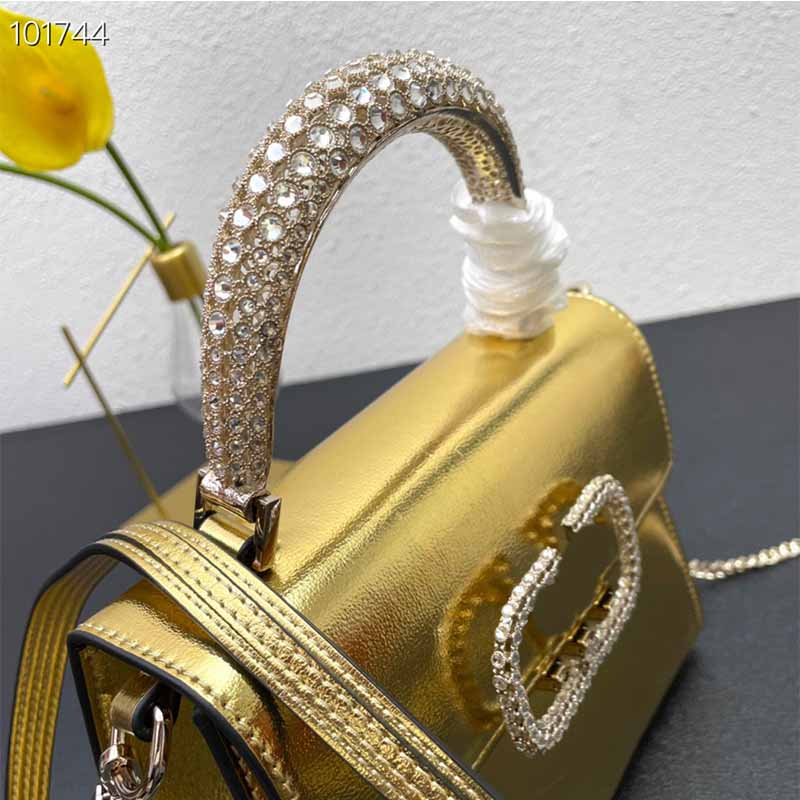 Bolsa feminina bolsa de designer de luxo bezerro imitação de cristal decoração bolsa bolsa metálica v logotipo forma fivela magnética interruptor corrente ombro crossbody sacos