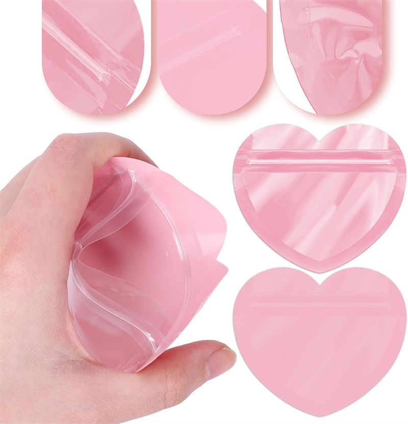 Pink heart-shaped Jewelry Accessory Small Bag Love Plastic Bag Valentine's Day Candy Sealing Packaging Bag