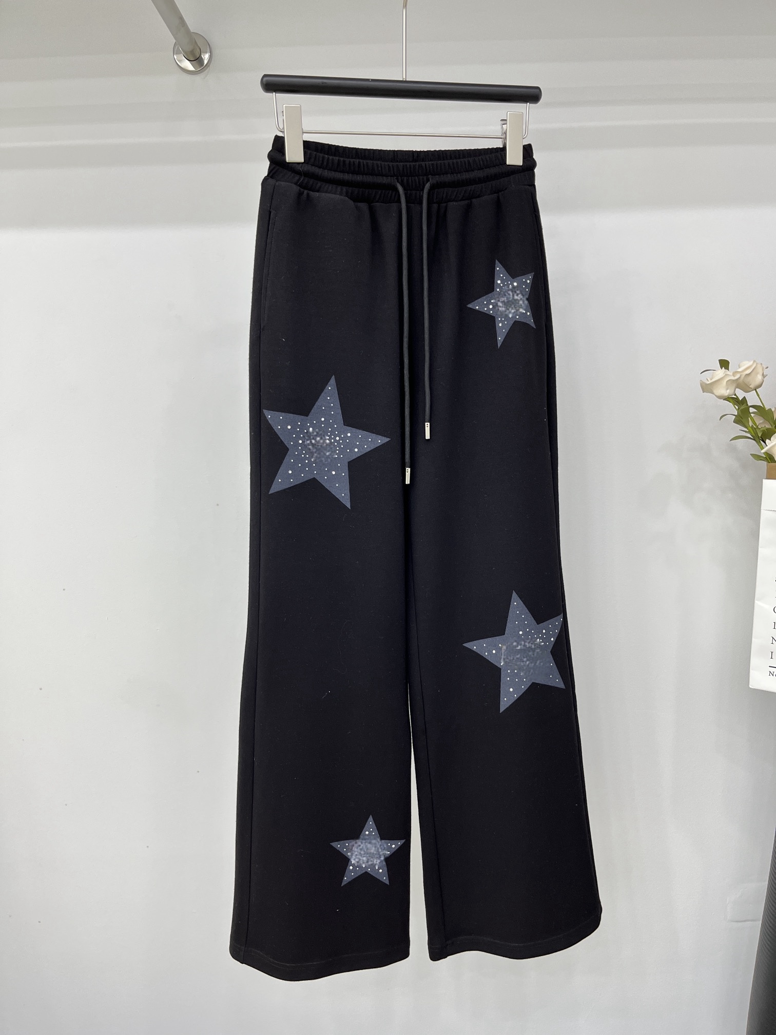 2024 Black/White Straight Loose Sport Women's Pants Designer Stars print Beads Women's Sport Pants 3218