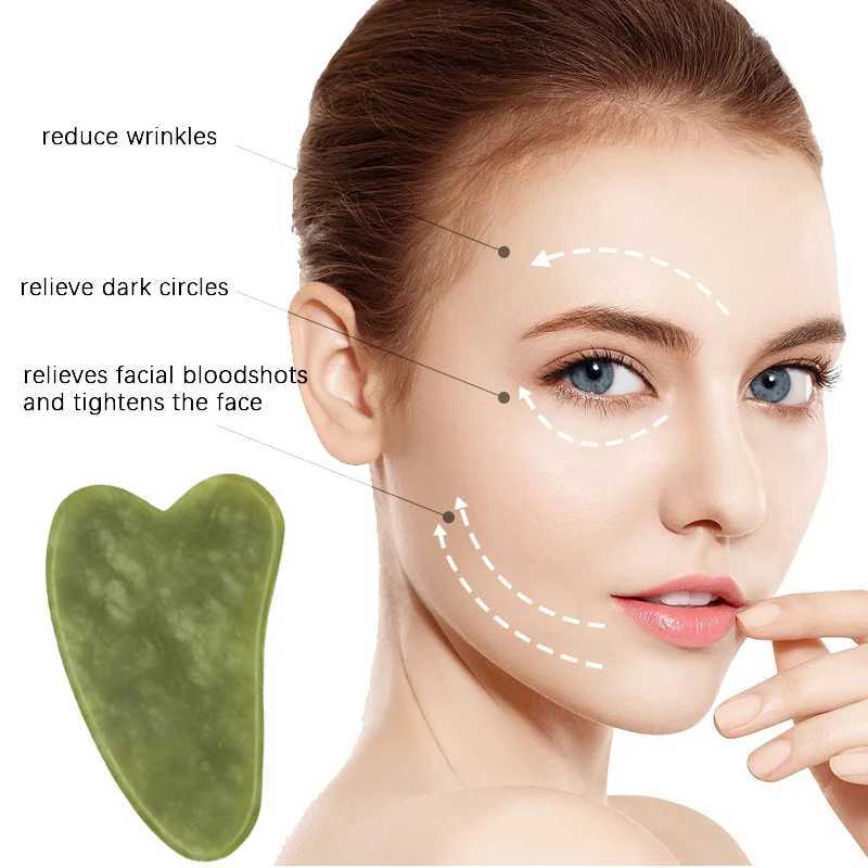 Massageador facial natural jade massagem guasha raspador rolo cuidados faciais corpo beleza realce apertando guasha massageador facial raspador ferramenta 240321