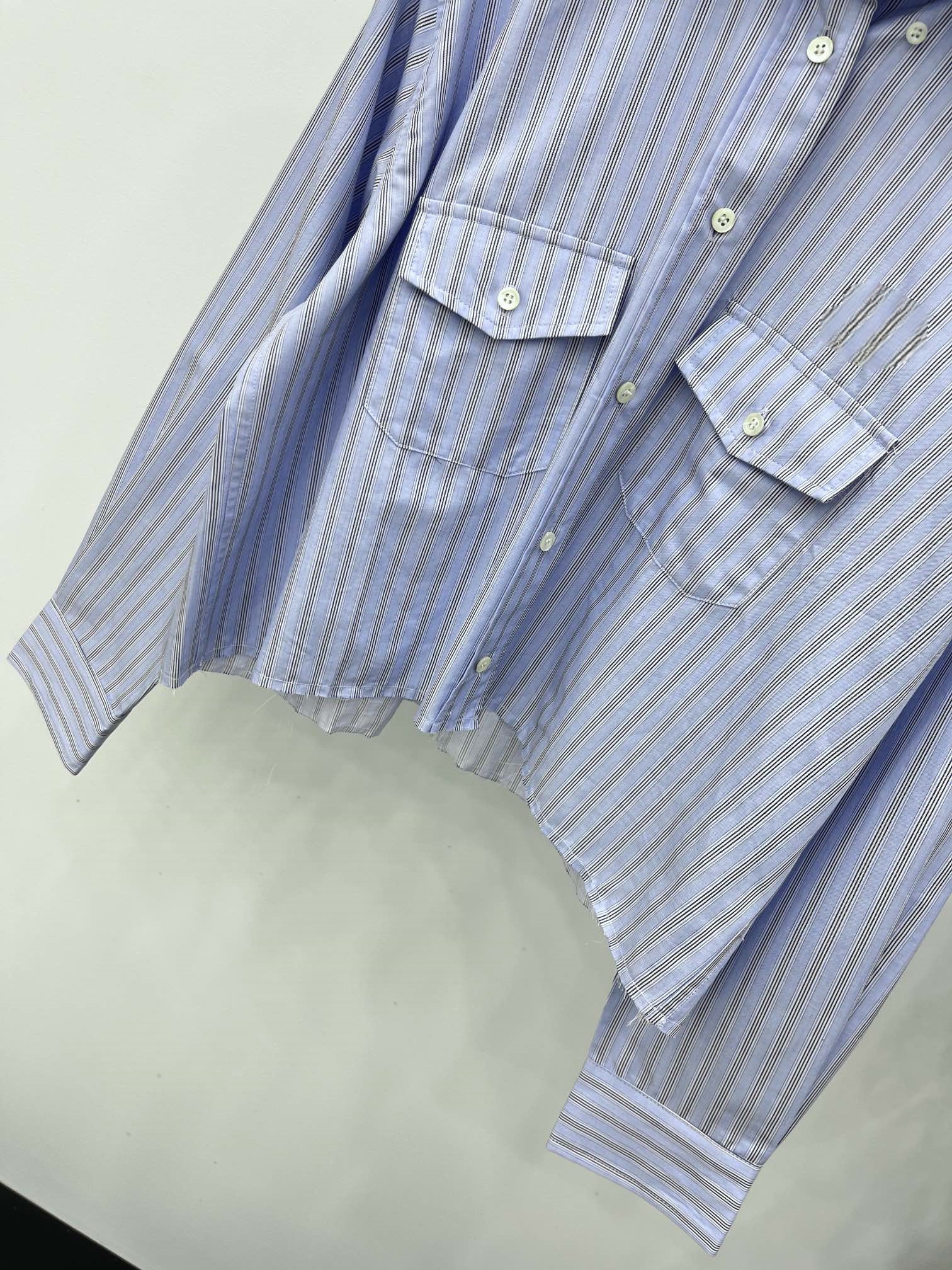 2024 Blue Striped Koszule Designer Lapel Neck Long Rleeves Buzi Bluzki Women Bluzka 32111
