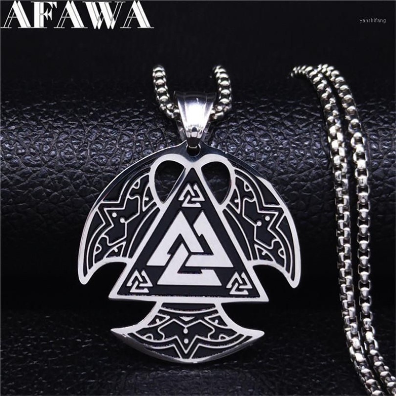 AFAWA Nordic Viking Stainless Steel Ax Necklace for Men Silver Color Big Necklaces & Pendants Jewelry gargantilla N4022S021261p