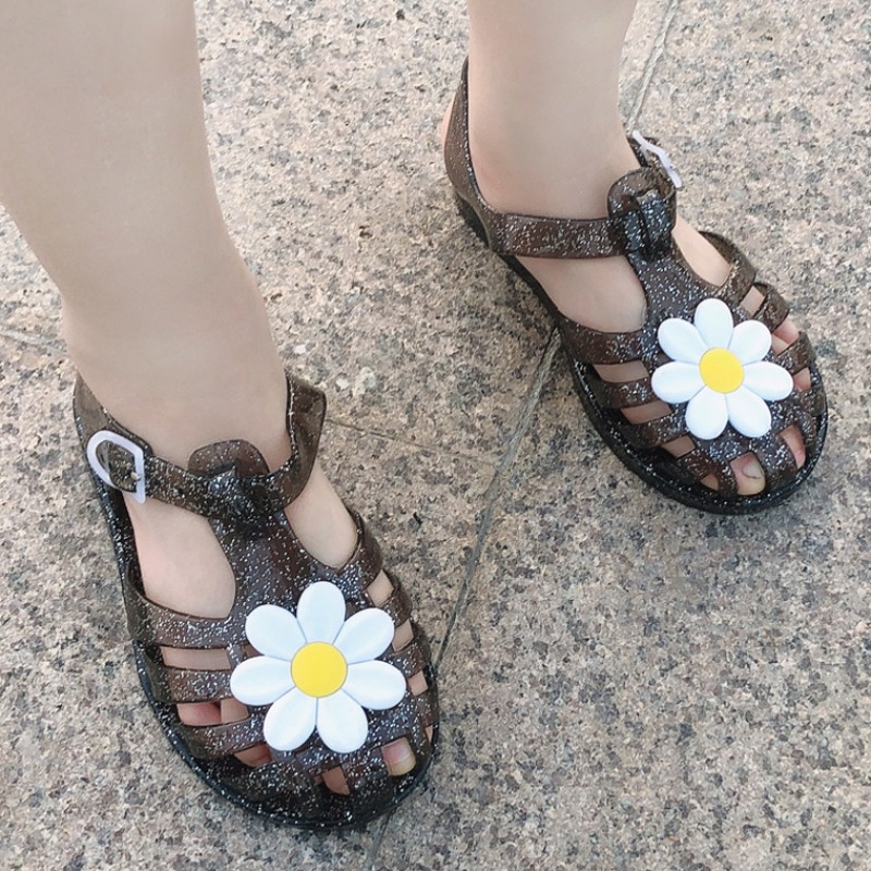 Flickors blommesandaler för sommaren, gelékristallpolka dot sandaler, antislip för utomhus