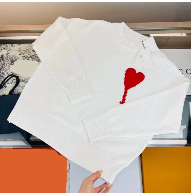 Tasarımcı Amis Sweater Erkek Kadınlar Kore Modası Bir Kalp Desen Yuvarlak Boyun Örgü Sweatshirts Lüks Tasarımcı Hardigan Mektup Alfabe Tatlı Gösteriş