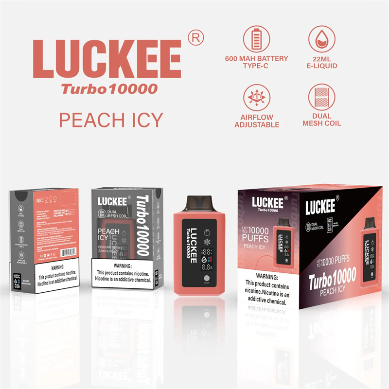 Luckee Turbo 10000 Puffs 600mAh Battery 22 ml E-Liquid Type-C Uppladdningsbar dubbelmaskspol Turbo-läge med LED-indikator med luftflödesjusterbar