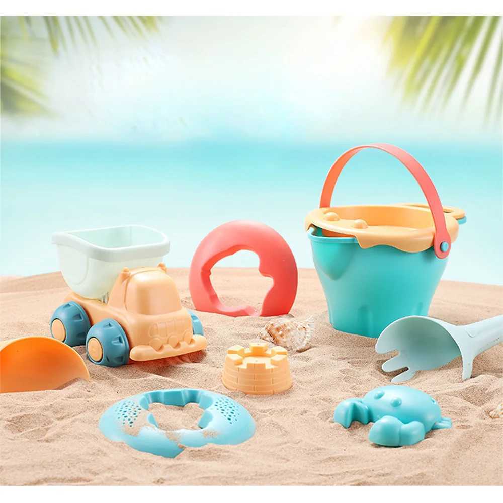 Areia jogar água diversão macio silicone praia areia brinquedos para crianças sandbox conjunto seasand balde ancinho ampulheta mesa de água jogar divertido pá molde com saco 240321