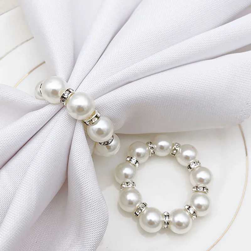 Towel Rings Golden Napkin Rings Elegant Pearl Elastic Serviette Holder For Wedding Party Banquet Adornment 240321