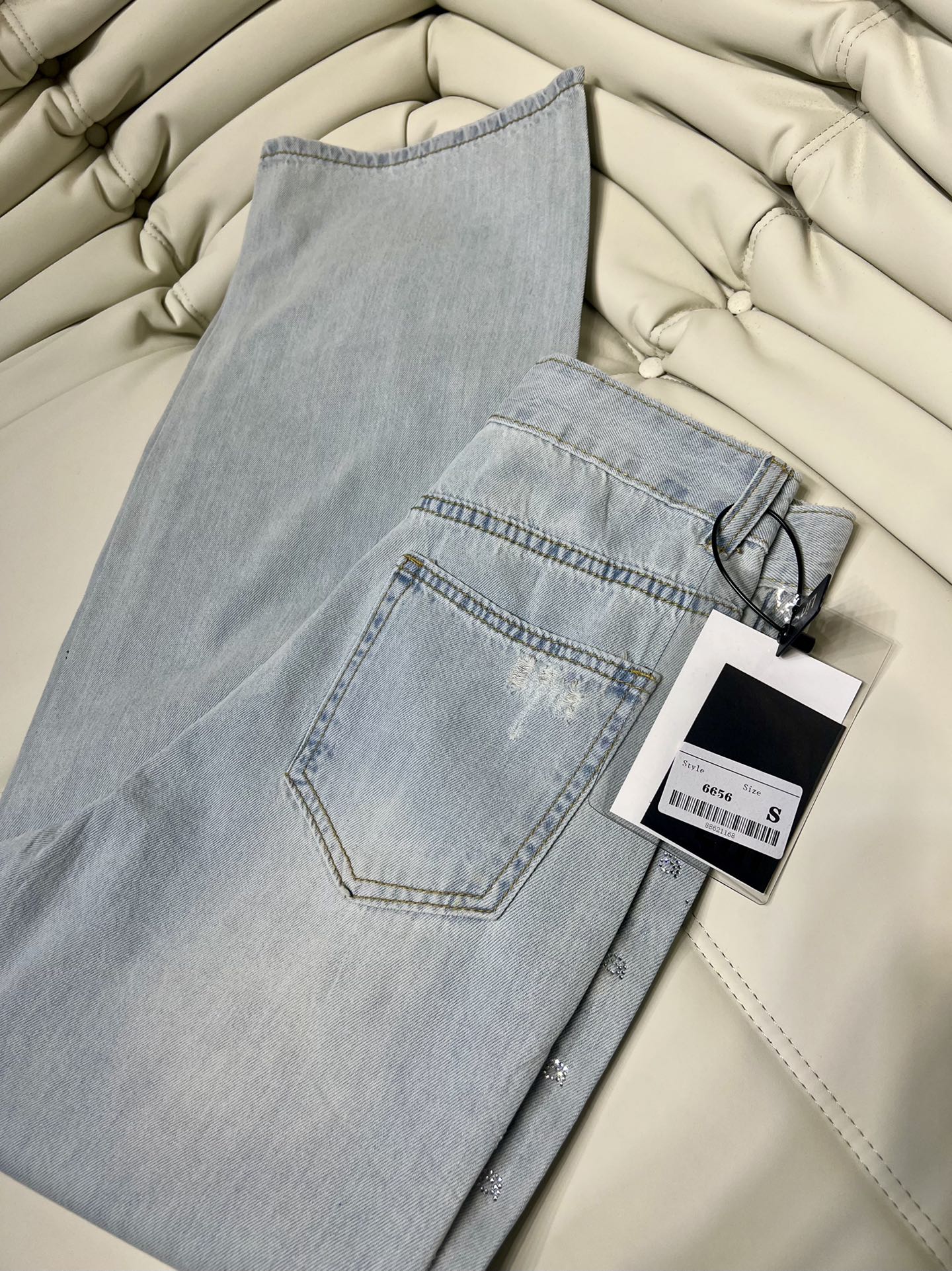2024 azul frete grátis em linha reta solta jeans feminino designer contas carta bordado calças jeans femininas 3219