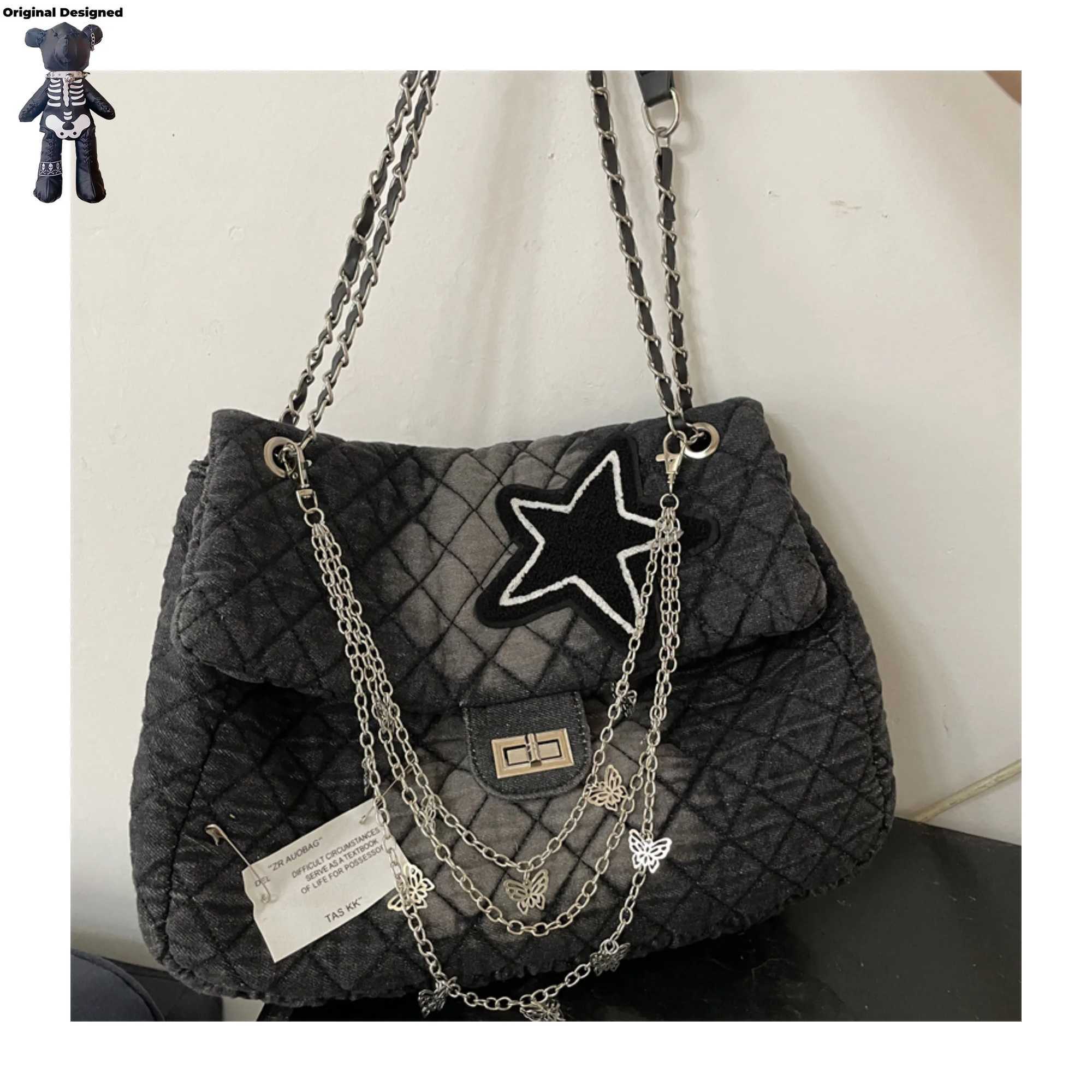 Messenger Bags Y2K Style Large Capacity Handbag Harajuku Women Girl One Shoulder Underarm Bag Tote Big Star Messenger Bags Goth handbagL2403