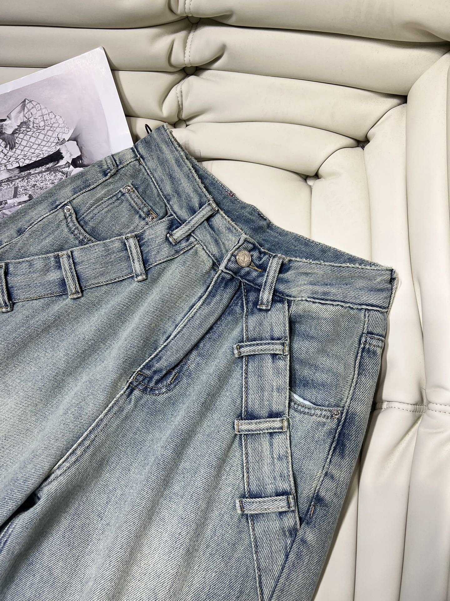 2024 azul frete grátis em linha reta solta calças de brim femininas designer bolsos calças jeans femininas 3216