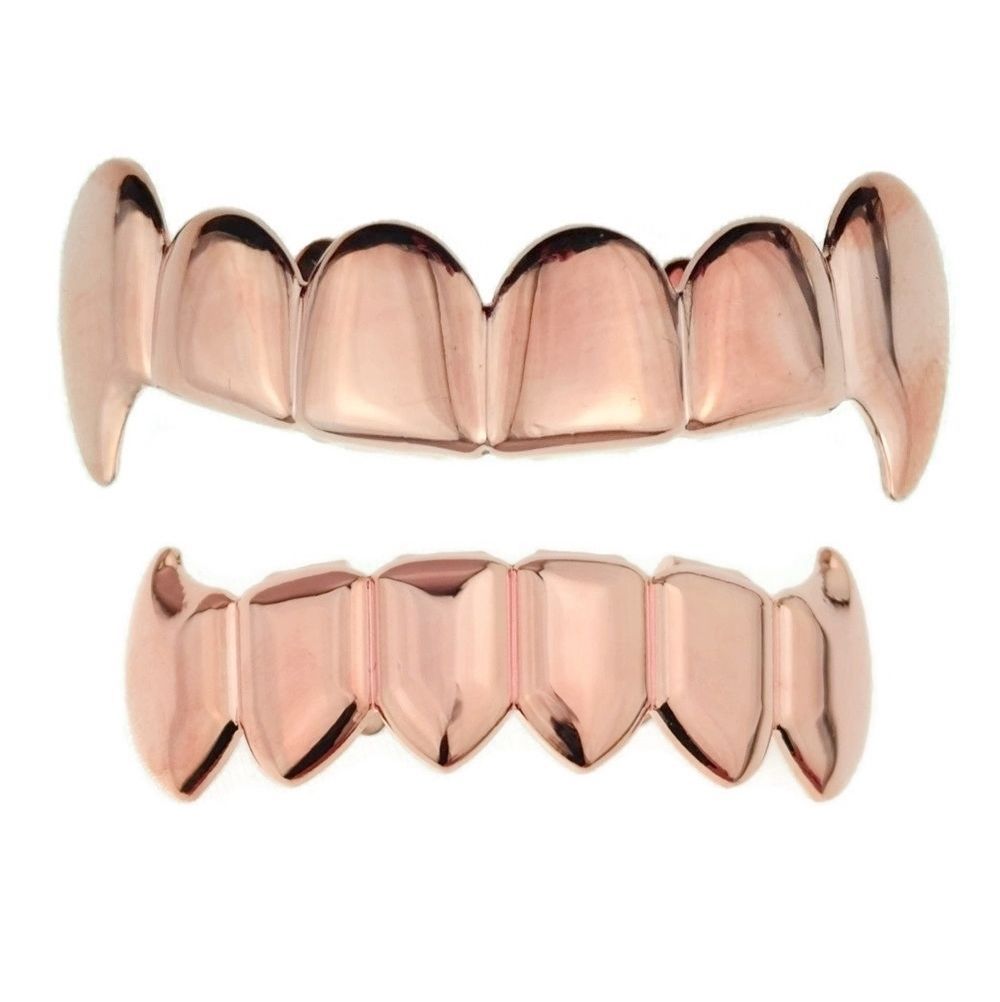 Halloween Oro Argento Denti canini Bocca Denti Grillz Caps Top Bottom Set griglia in rame Uomo Donna Vampire Bucktooth Grills Rock Punk Rapper uomo Gioielli Hiphop