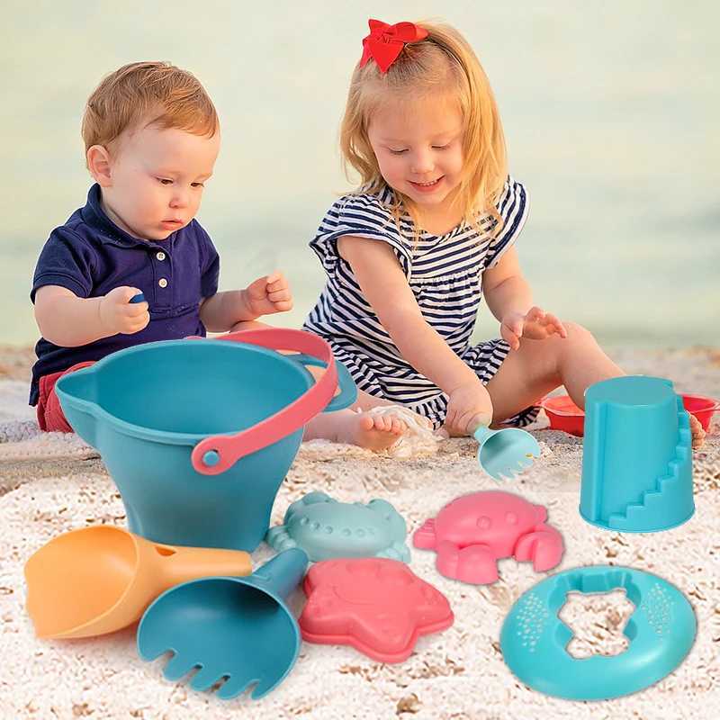 Sand Play Water Fun New Silicone Beach Toys Soft Sand Beach Set Kit Toys Beach Shovel Summer Baby Spela med Sand Outdoor Toys for Children Gifts 240321