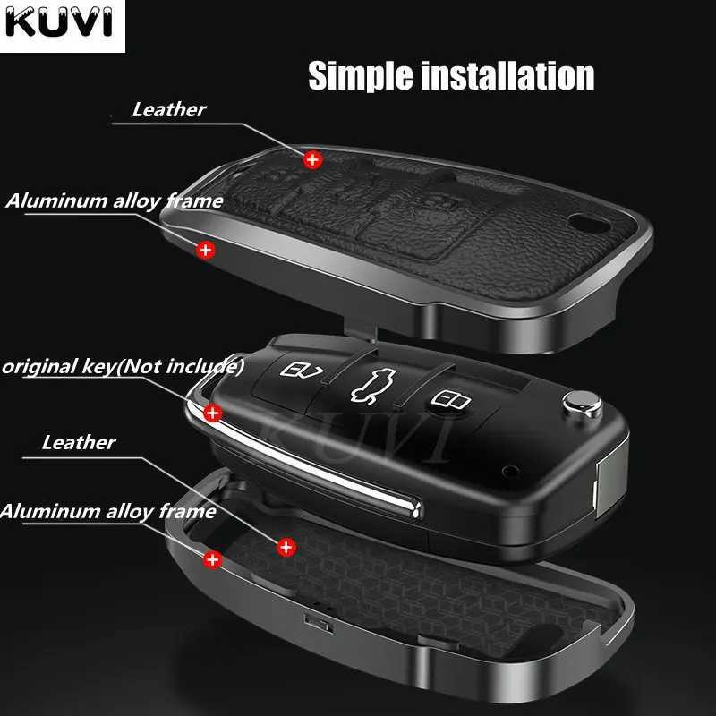 Car Key Trekking Poles Alloy Leather Car Remote Key Case Cover Protective Shell For Audi C6 R8 A1 A3 Q3 A4 A5 Q5 A6 S6 A7 B6 B7 B8 8P 8V 8L TT RS SlineL2031228