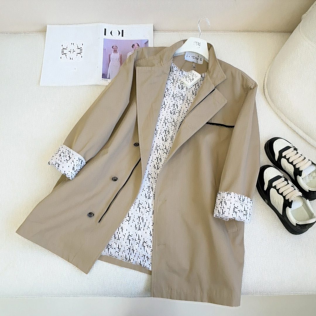 Designer Luxury Women Trench Coat Windbreaker Jacket Classic L Letters Löst kappa Kvinnliga långa diklar