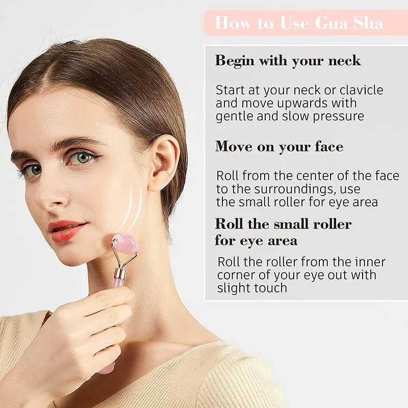 Face Massager Rose Quartz Facial Jade Roller Massage Machine Guasha Set Gua Sha Tool Natural Quartz Facial Massage Beauty Tool 240321