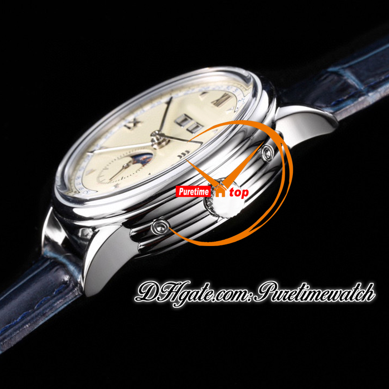 Historiques Triple Calendrier 3100V A4400 Automatyczne męskie zegarek TWF 40 mm Moonphase Stael Case Beige Diaj Blue Skórzane Super Edition Puretime RelOJ Hombre PTVC