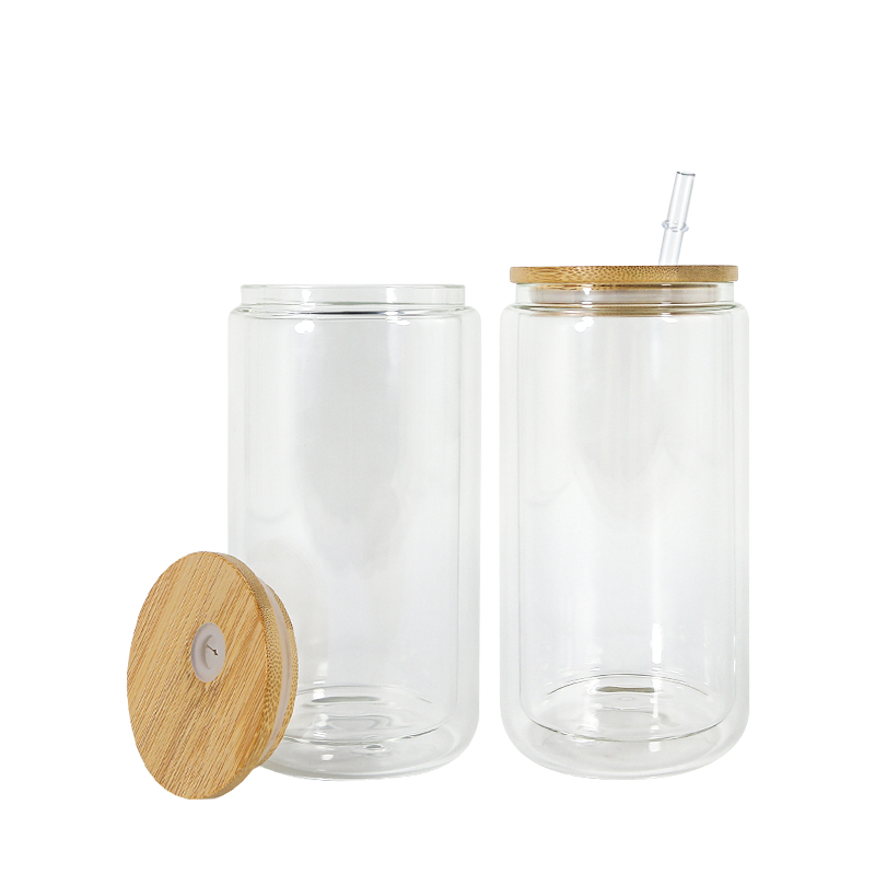 Lokalt lager sublimering 16oz snöklot tumbler dubbla väggglas tumlar med bambu lock för vinyl UV DTF -klistermärke Summer Drinkware Mason Jar Drick Cups