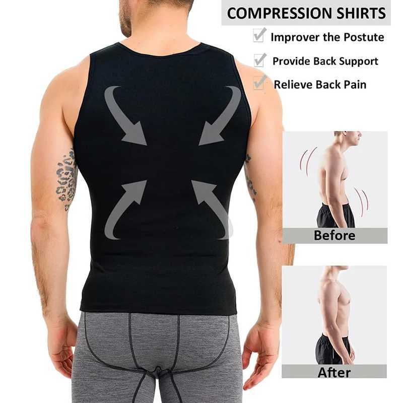 Slimming Belt Mens body shaping vest compression shirt for weight loss abdominal control tight fitting training and chest underwear 24321