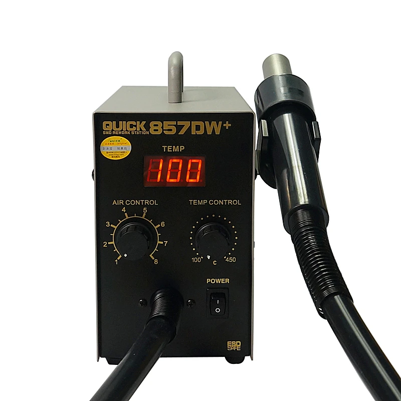 QUICK 857DW + Station de soudage 850W, pistolet à Air chaud réglable avec chauffage, pistolet à Air hélicoïdal, Station de travail à chaud SMD