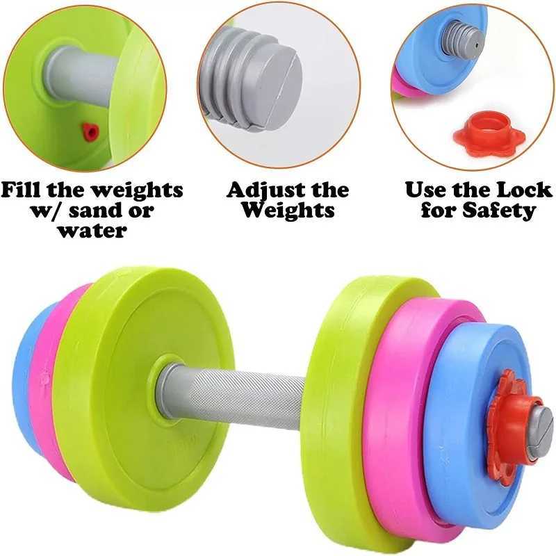 Sand Play Water Fun Kids Adjustable Dumbbell Toy Pretend Workout Set Children Exercise Equipment for Kids Gym Exercise Fill with Beach Sand or Water 240321