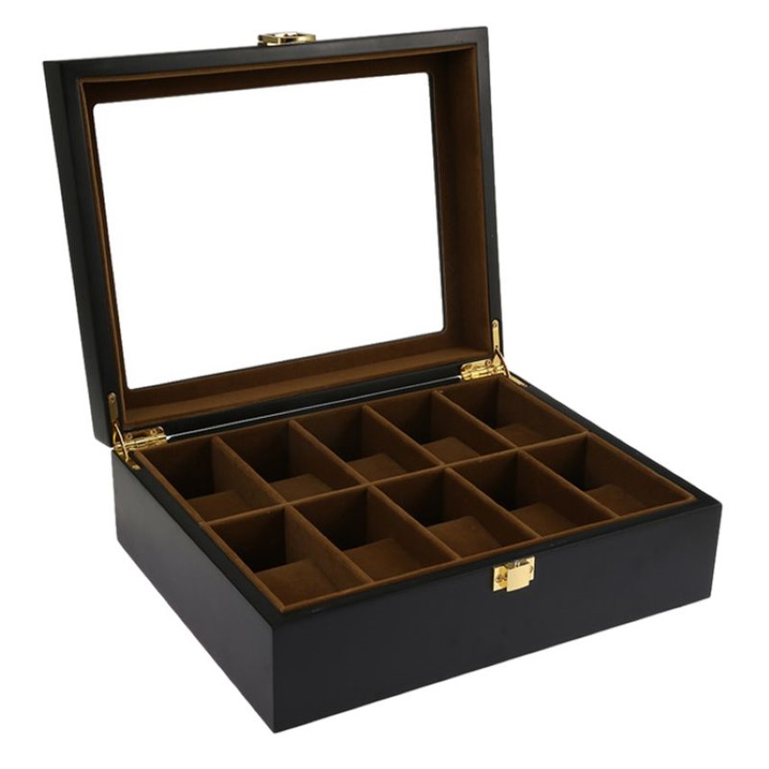 Boîte de montre en bois à 10 grilles, présentoir de bijoux, support de rangement, organisateur, boîtier de montre, boîte d'affichage de bijoux 281Z