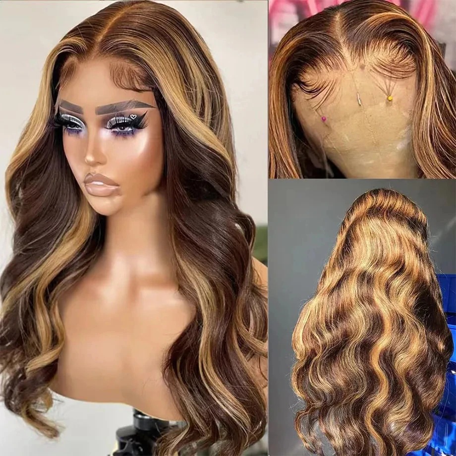 Perruque Lace Frontal Wig Body Wave colorée HD transparente, perruque sans colle, cheveux humains, prêts à porter et à emporter en vente