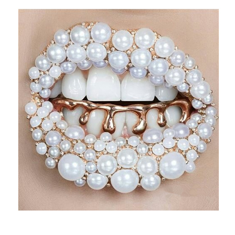 Waterdrop Halloween Gold Bocca Denti Grillz Caps Top Bottom Rame Grill Bottom Uomo Donna Vampire Bucktooth Grills Rock Punk Rapper Uomo Gioielli Hiphop