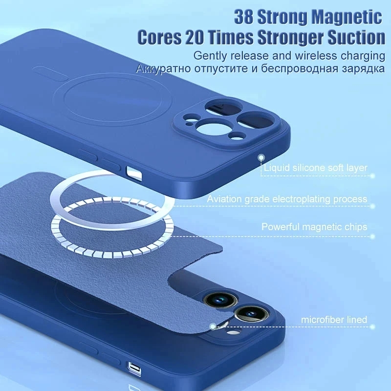 iPhone 15 14 13 12 11 Pro Max Plusミニ磁気液体シリコンバンパーケースカバーのMagsafeケースのオリジナルワイヤレス充電