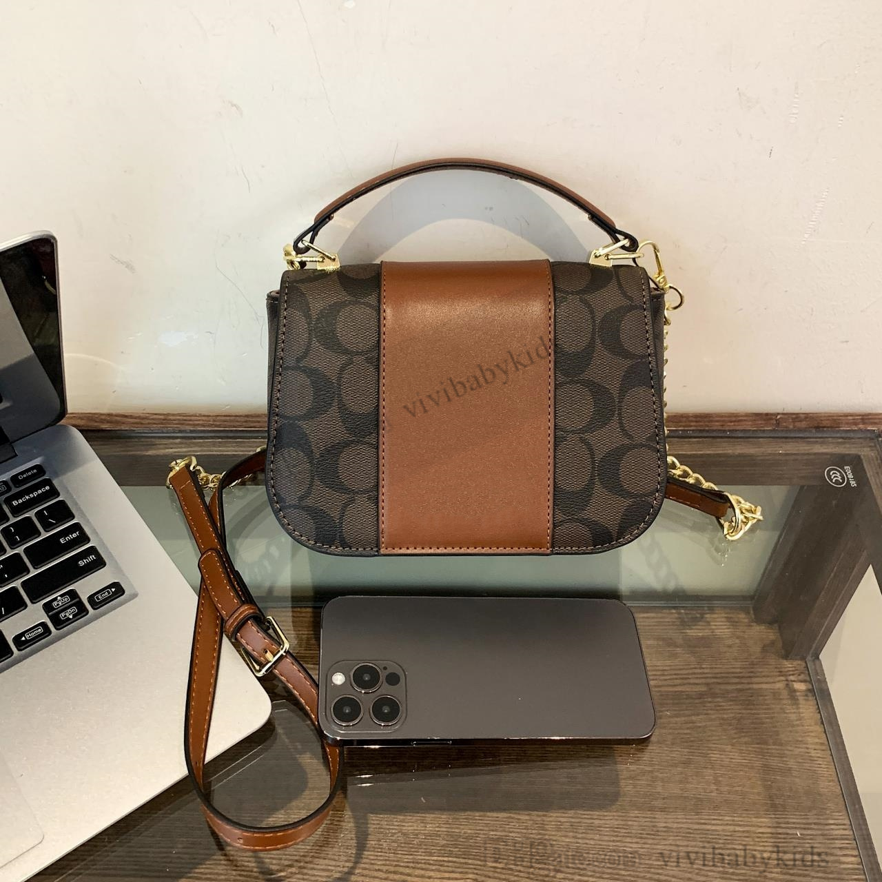 Fashion children designer handbags INS girls letter printed one shoulder bags kids PU leather crossbody square bag S1244