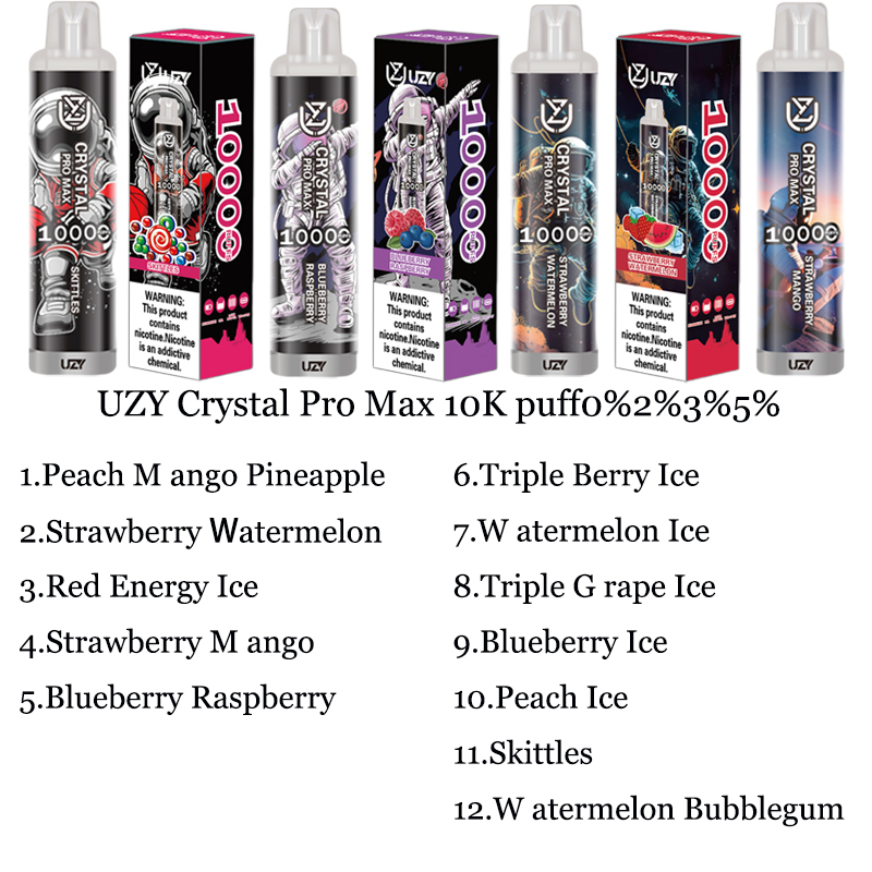 Uzy Crystal Pro Max 10000 Puff 10k Puff Ondestable Vape 0% 2% 3% 5% Puff 10k 16ml предварительно загруженная 650 мАч.