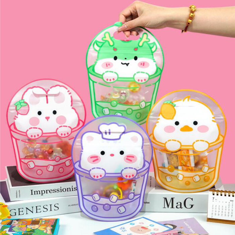 Candy Snack Packaging Ziplock Bags with Handle Cartoon Cute Kids Child Plastic Sealed Food  Storage Pouches 18x24x6cm 