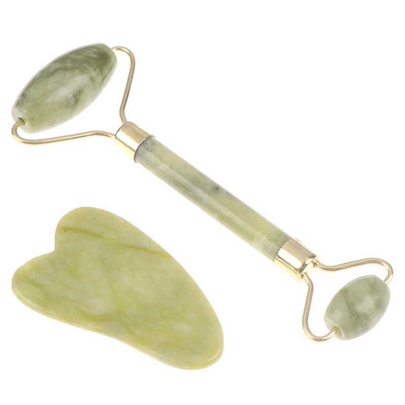 Rouleau de massage du visage et outils Gua Sha par masseur grattoir en jade naturel avec pierres pour le visage 240321