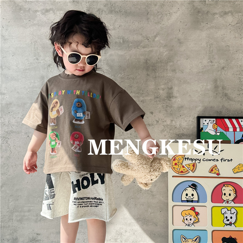 Kinder cartoon brief gedruckt T-shirt jungen kurzarm baumwolle casual tops 2024 sommer kinder lose sport shorts Z7282