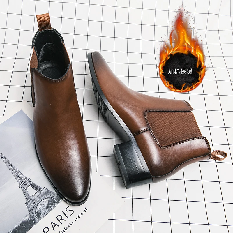 Winter-Extra-Baumwolle Herrenmode Chelsea-Stiefel Prägnante Stiefeletten aus echtem Leder 2024 Klassische Business-Slip-On-Kurzstiefel