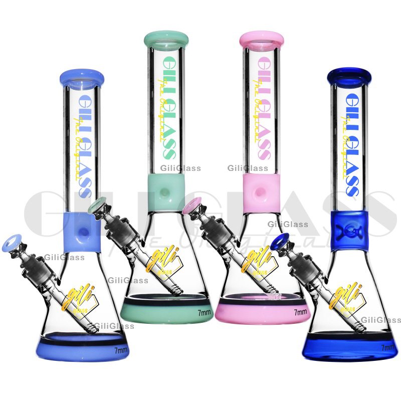 7mm d'épaisseur Narguilés Beaker Bong avec logo aléatoire couleur base tuyau d'eau receveur de glace grand 16 