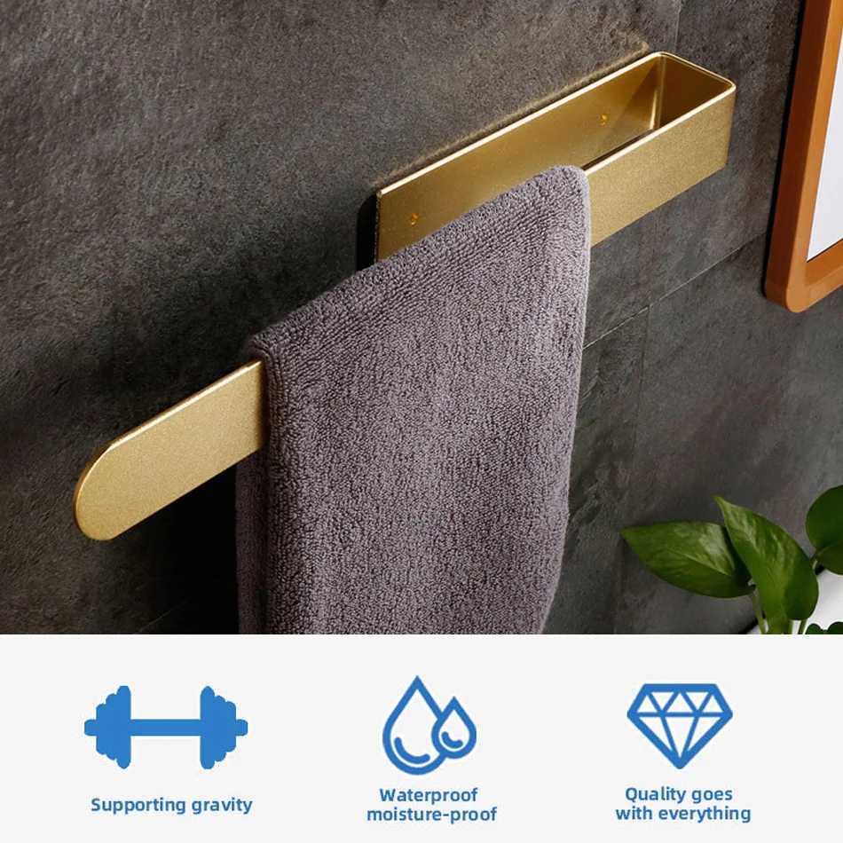 Anéis de toalha Anel de toalha para banheiro cozinha montado na parede espaço alumínio fosco preto ouro tira de banho suporte de toalha anel barra prateleira 3m adesivo 240321