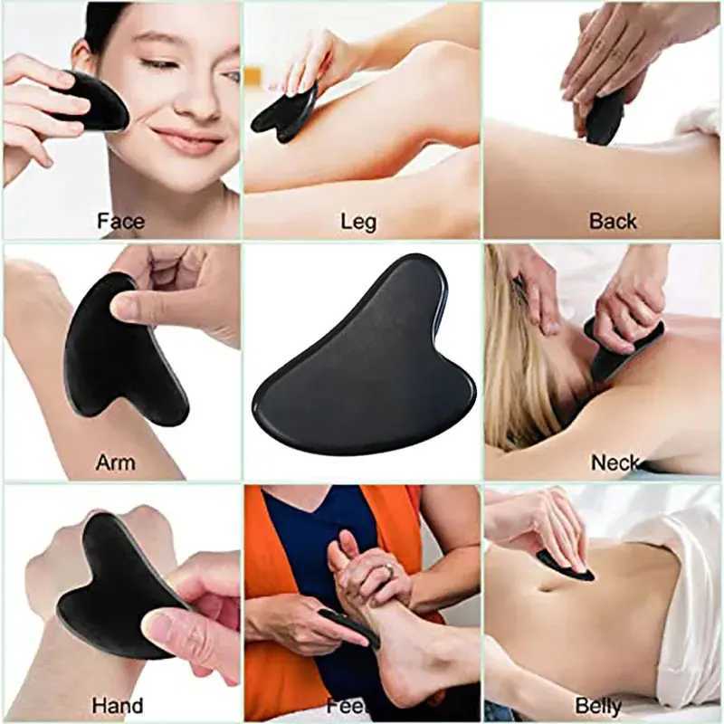 Masseur de visage Pierre naturelle Guasha Jade Roller Machine de massage Facial Noir Double tête Rouleau Outil de massage Hydrothérapie Grattoir Massage du corps et du visage 240321