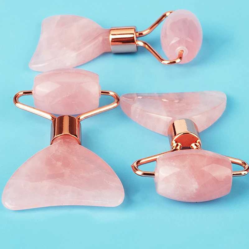 Face Massager Double headed crystal jade roller massage spa natural pink facial massager gua sha natural stone gua sha tool to reduce wrinkles 240321