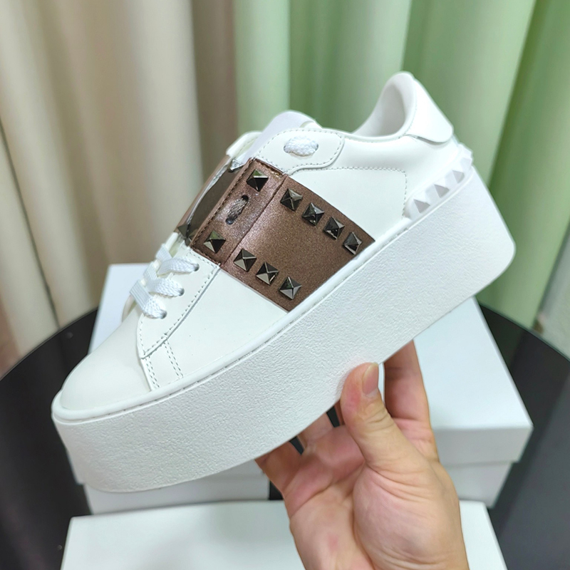 Fashion New Top-level Small White Shoes Spring Metal Rivet Decor Thick Bottom Women's Loafers Genuine Leather Material Height Increasing Ladies Shoes