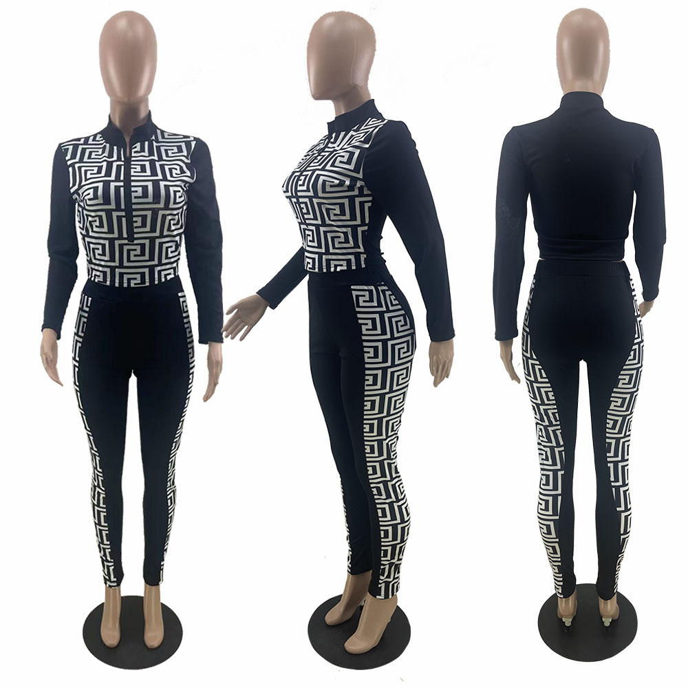 Two Piece Pants Tracksuit Women Casual Zip Neck Jacket and Legging Set Slim Outfits Free Ship