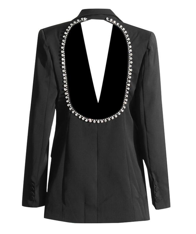 High Street nyaste 2024 Designer Jacket Women's Rhinestone Diamonds Pärless backless Long Blazer Dress