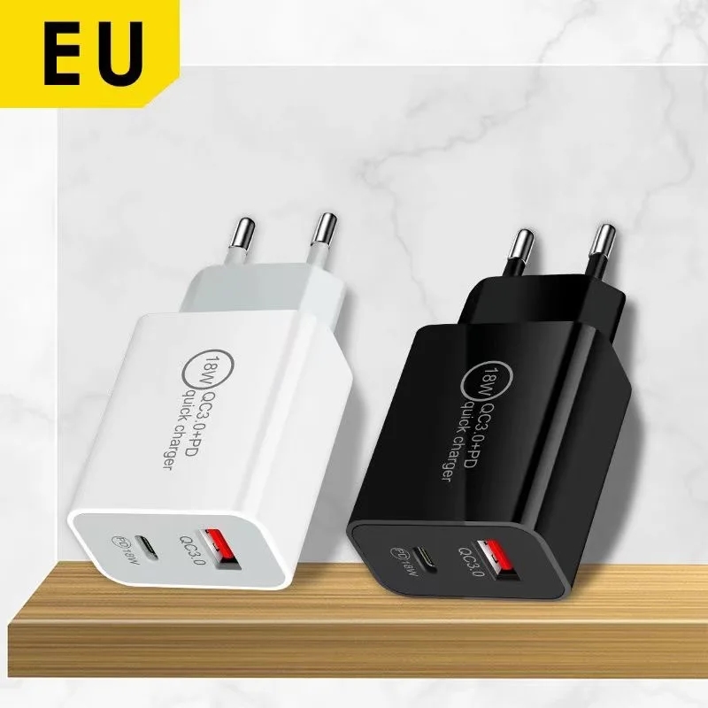 18W PD QC 3.0 Dual Ports Charger Quick Charge EU US UK Plug for IPhone X 8 Plus Note 9 10 Samsung Huawei xiaomi Mobile Phone Adapter With Box