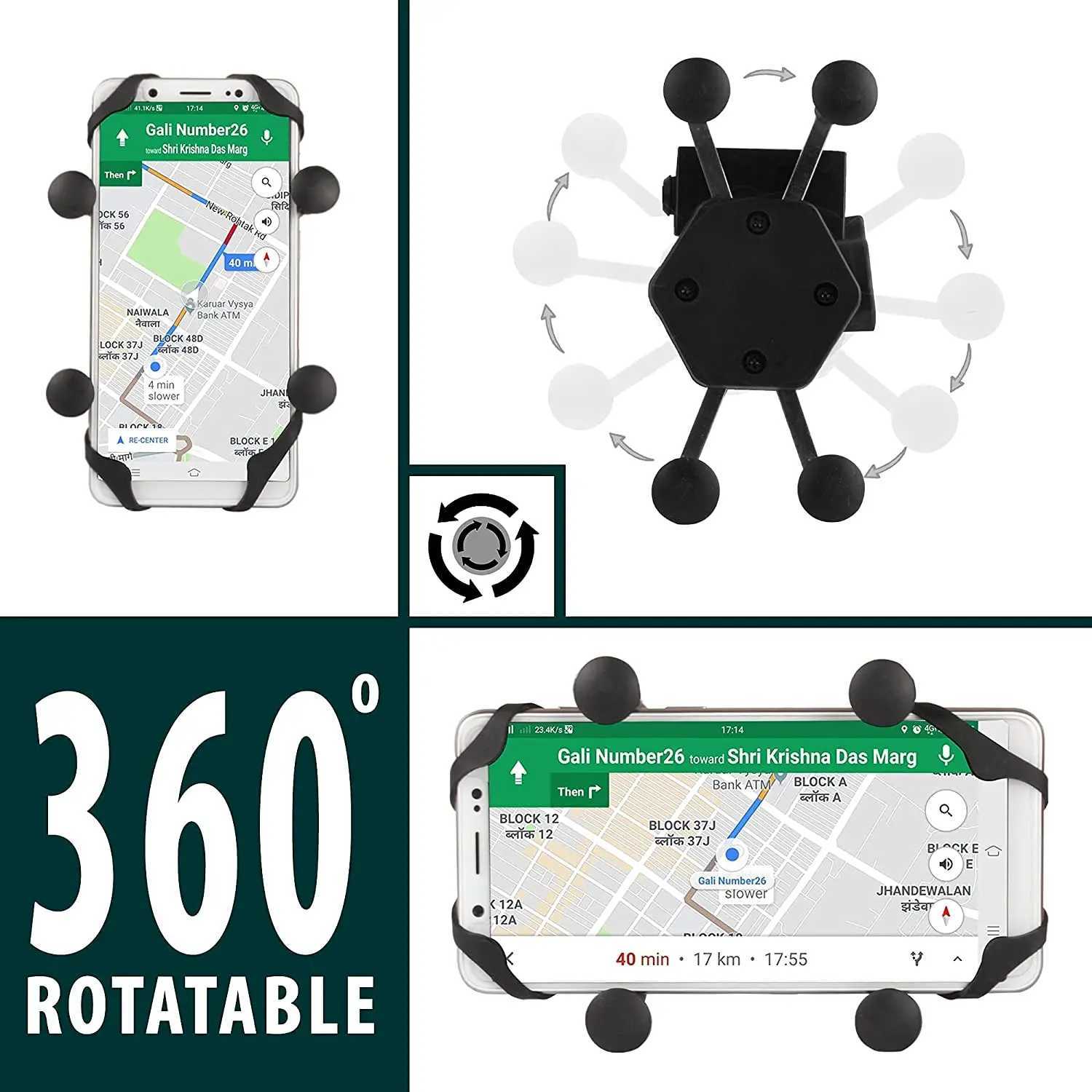 Mobiele telefoonhouders Houders voor motorfiets Mobiele telefoonhouder Ondersteuning met USB-oplader 360 graden rotatie voor Moto-etui voor 3,5-6,5 inch mobiele telefoon 240322