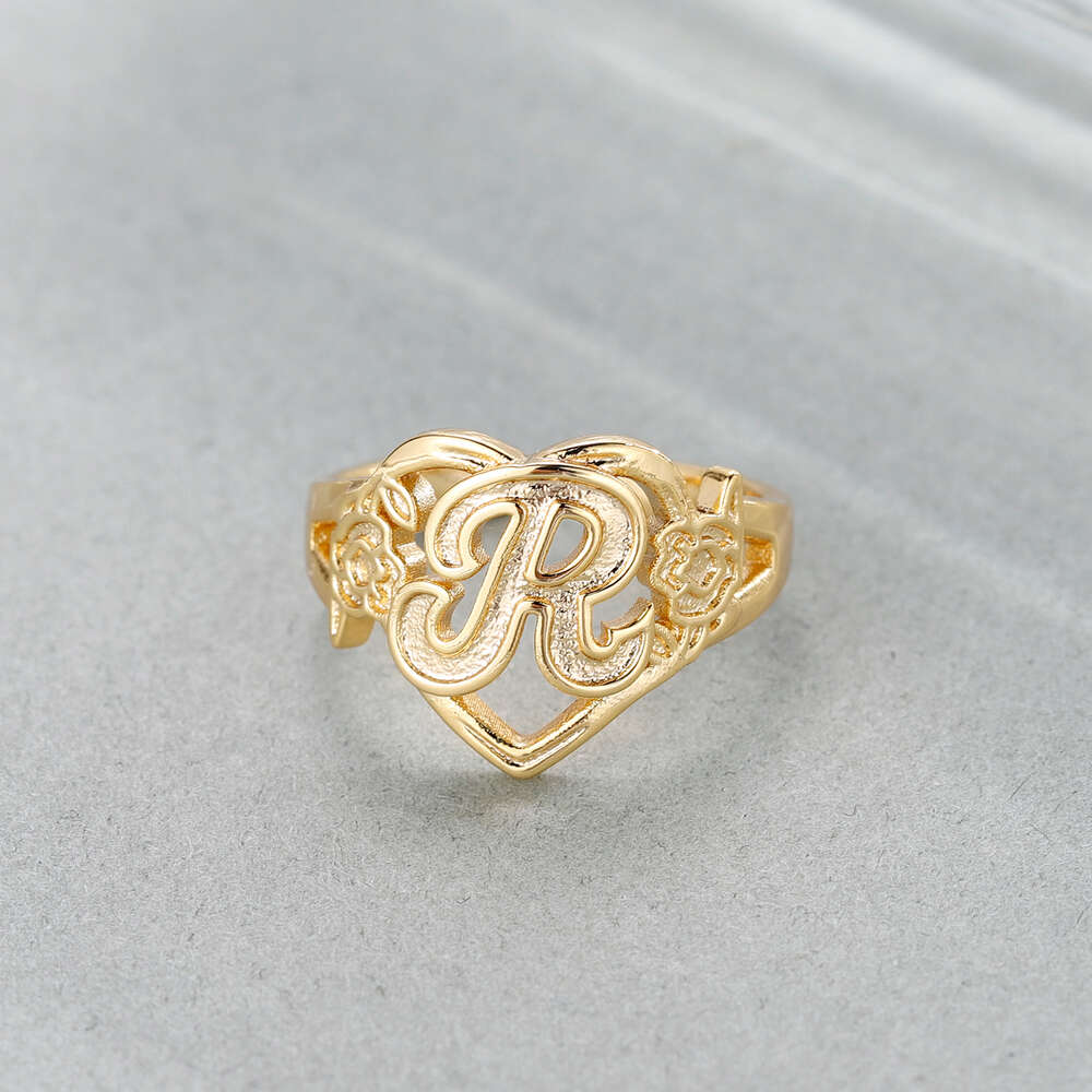 Aangepaste Initialen Hart Verstelbare Ring voor Vrouwen Mode Hip Hop Sieraden Gepersonaliseerde A-z26letter Ringen Beste Valentijnsdag Cadeau